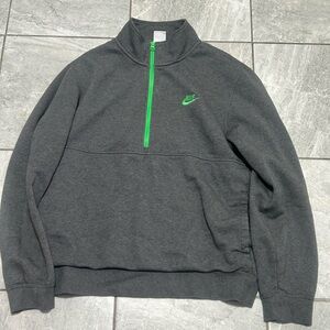Nike Gray 1/4 Zip Fleece Pullover Sweatshirt Neon Green Logo Mens Large